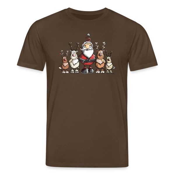 Maquette de T-shirt bio CREATOR Stanley/Stella Unisexe « Père Noël entouré de rennes - Scène hivernale » à personnaliser