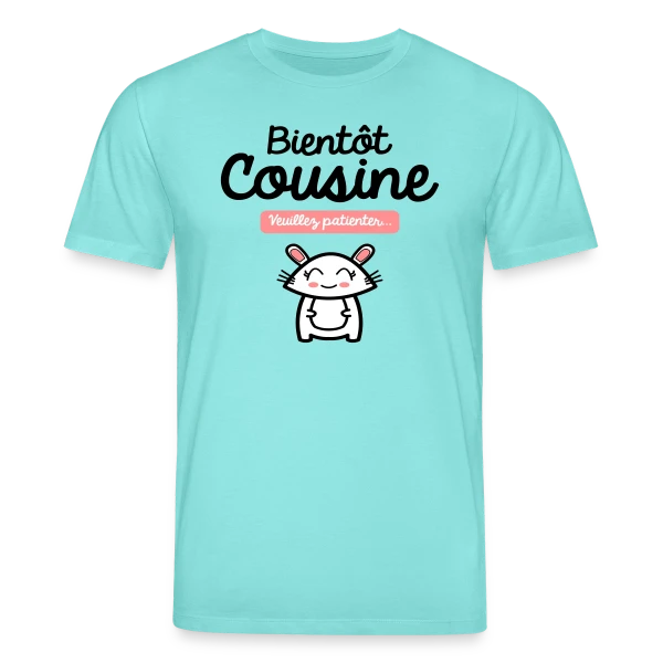 Maquette de T-shirt bio CREATOR Stanley/Stella Unisexe « Bientôt Cousine : Annonce Mignonne » à personnaliser