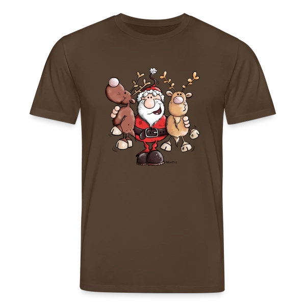 Maquette de T-shirt bio CREATOR Stanley/Stella Unisexe « Le Père Noël Câline ses Rennes - Esprit de Noël » à personnaliser
