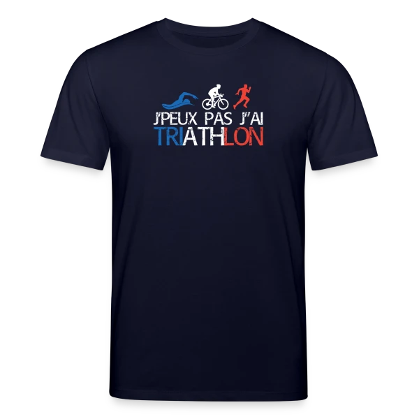 Maquette de T-shirt bio CREATOR Stanley/Stella Unisexe « Je Peux Pas J'ai Triathlon - Humour Sportif » à personnaliser