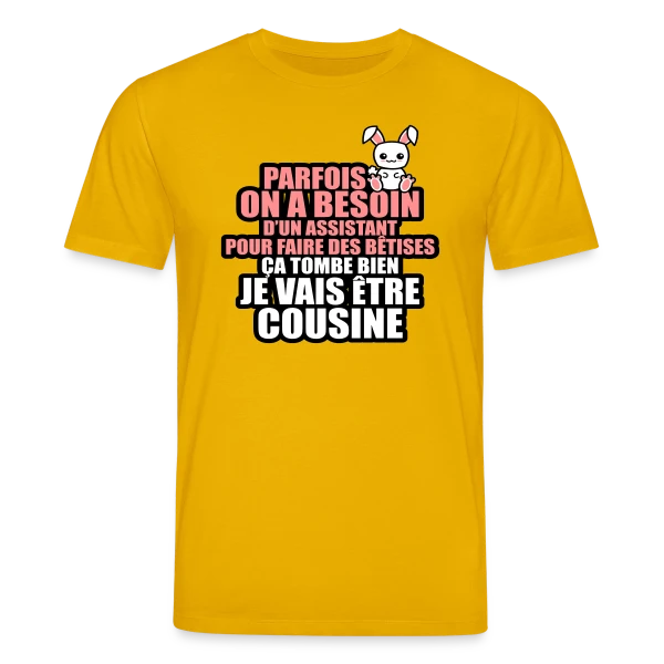Maquette de T-shirt bio CREATOR Stanley/Stella Unisexe « Humour Future Cousine : Besoin D'un Assistant Pour Bêtises » à personnaliser