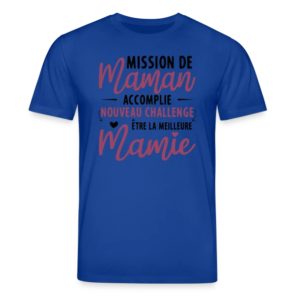 Maquette de T-shirt bio CREATOR Stanley/Stella Unisexe « Mission Maman Accomplie : J'deviens Mamie ! Annonce Grossesse » à personnaliser