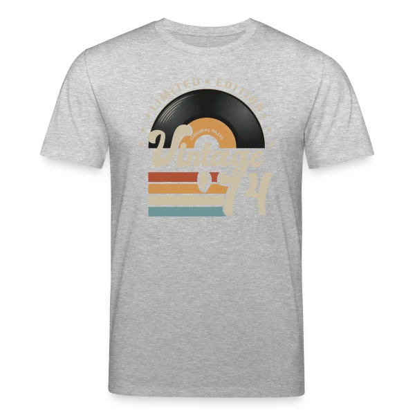 Maquette de T-shirt bio CREATOR Stanley/Stella Unisexe « Vinyle Vintage 1974 – Anniversaire 49 ans » à personnaliser