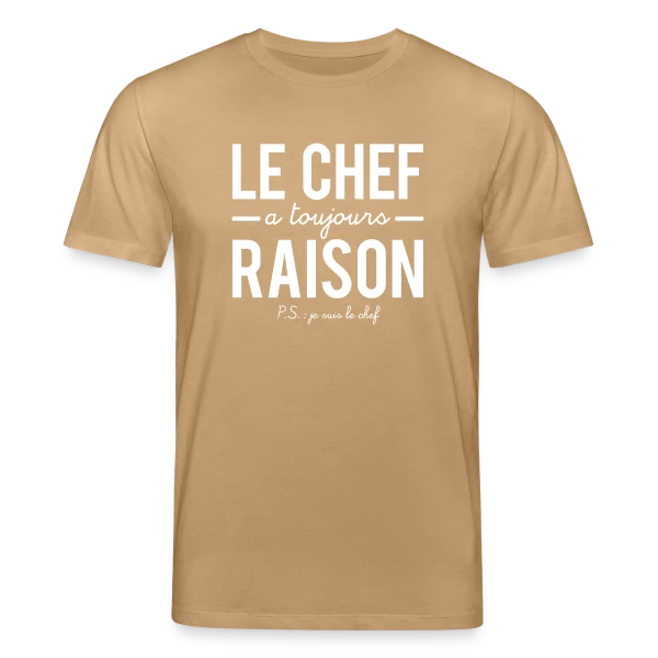 Maquette de T-shirt bio CREATOR Stanley/Stella Unisexe « Humour Cuisine : Le Chef a Toujours Raison! » à personnaliser