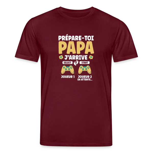 Maquette de T-shirt bio CREATOR Stanley/Stella Unisexe « Prépare-toi Papa J'arrive : T-shirt Annonce Grossesse Gamer » à personnaliser