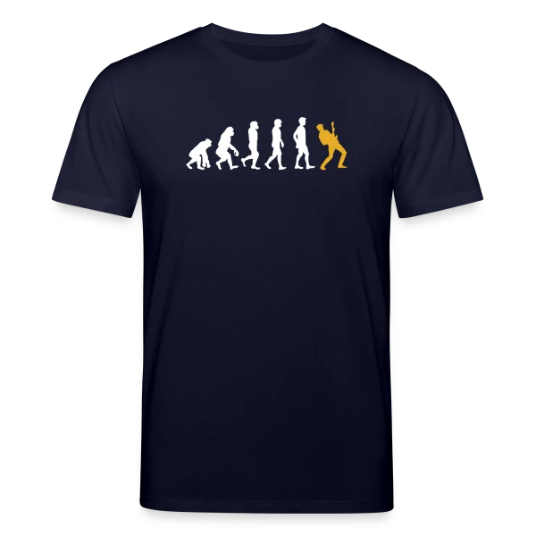 Maquette de T-shirt bio CREATOR Stanley/Stella Unisexe « Évolution du Guitariste : De l'Homme à la Guitare » à personnaliser