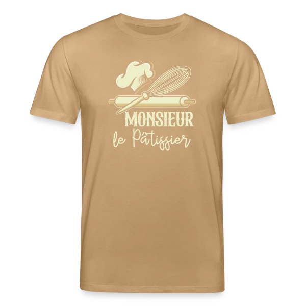 Maquette de T-shirt bio CREATOR Stanley/Stella Unisexe « Monsieur Le Pâtissier - Passion Gâteaux & Humour » à personnaliser