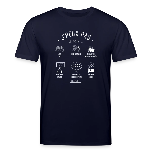 Maquette de T-shirt bio CREATOR Stanley/Stella Unisexe « Humour Geek: 'J'peux pas, j'dois gamer' » à personnaliser