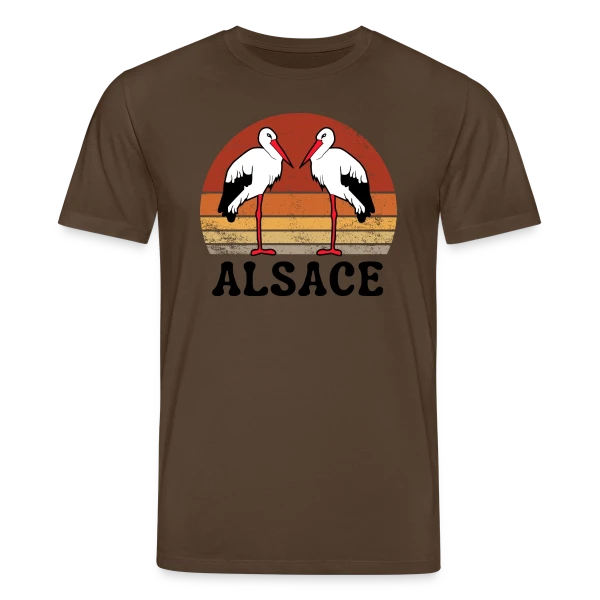 Maquette de T-shirt bio CREATOR Stanley/Stella Unisexe « Cigognes Alsace Rétro Sunset » à personnaliser