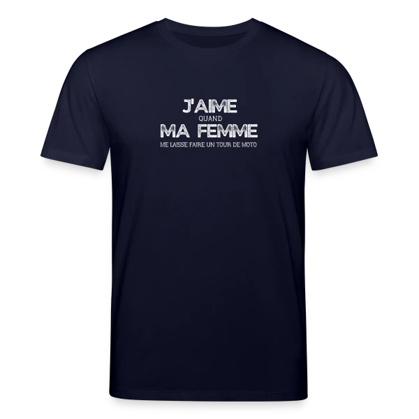Maquette de T-shirt bio CREATOR Stanley/Stella Unisexe « Humour Moto 'Quand Ma Femme Me Laisse Faire un Tour' » à personnaliser