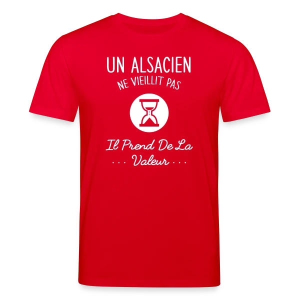Maquette de T-shirt bio CREATOR Stanley/Stella Unisexe « Alsacien Humour - Ne Vieillit Pas, Prend de la Valeur » à personnaliser