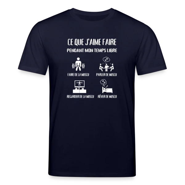 Maquette de T-shirt bio CREATOR Stanley/Stella Unisexe « Temps Libre = Muscu ! Humour Musculation Homme » à personnaliser