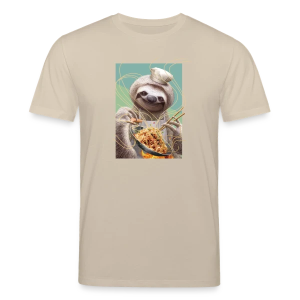 Maquette de T-shirt bio CREATOR Stanley/Stella Unisexe « Le Paresseux Chef des Nouilles Sautées » à personnaliser