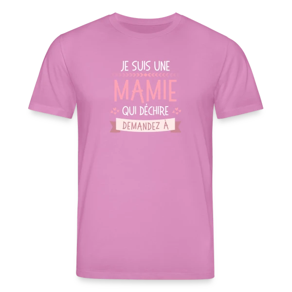 Maquette de T-shirt bio CREATOR Stanley/Stella Unisexe « Mamie Qui Déchire : Demandez aux [Prénoms Personnalisés] » à personnaliser