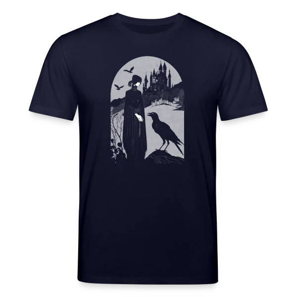 Maquette de T-shirt bio CREATOR Stanley/Stella Unisexe « Corbeau et Château Gothique Mystérieux » à personnaliser