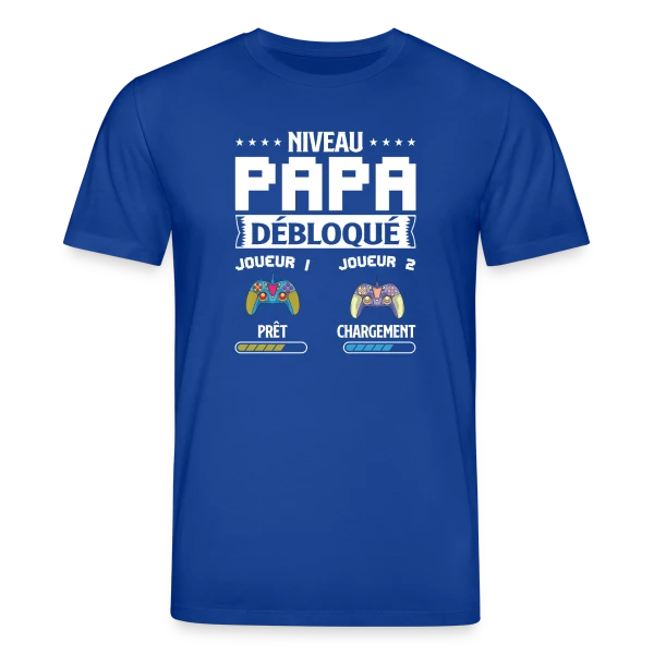 Maquette de T-shirt bio CREATOR Stanley/Stella Unisexe « Niveau Papa Débloqué : T-shirt Futur Papa Gamer » à personnaliser