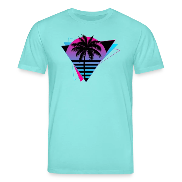 Maquette de T-shirt bio CREATOR Stanley/Stella Unisexe « Palmier Rétro Synthwave » à personnaliser