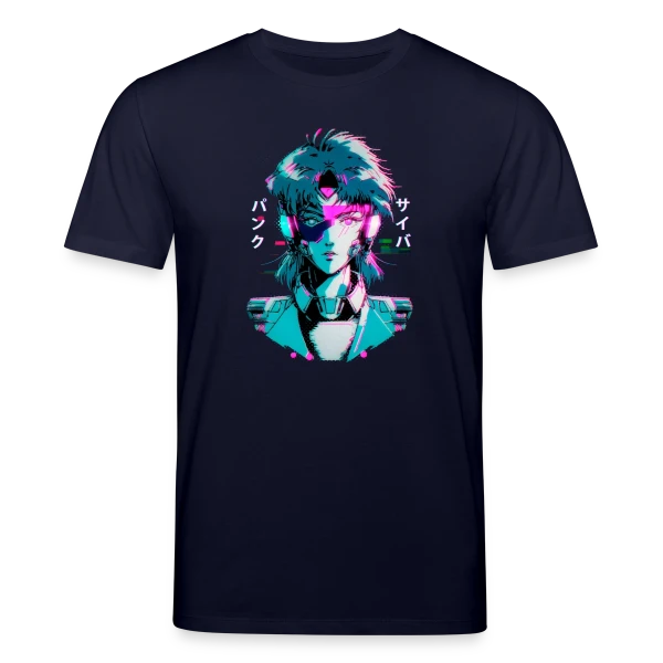 Maquette de T-shirt bio CREATOR Stanley/Stella Unisexe « Cyberpunk Anime Girl : Esthétique Glitch Années 80 » à personnaliser