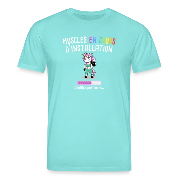 Maquette de T-shirt bio CREATOR Stanley/Stella Unisexe « Muscles en Cours : Licorne Fitness Humour - Cadeau Sportif » à personnaliser