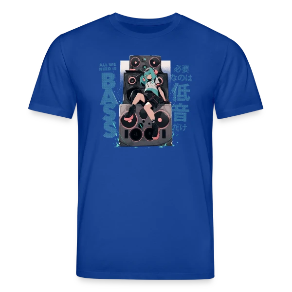 Maquette de T-shirt bio CREATOR Stanley/Stella Unisexe « Fille Anime et Tour de Haut-parleurs - All We Need is Bass » à personnaliser