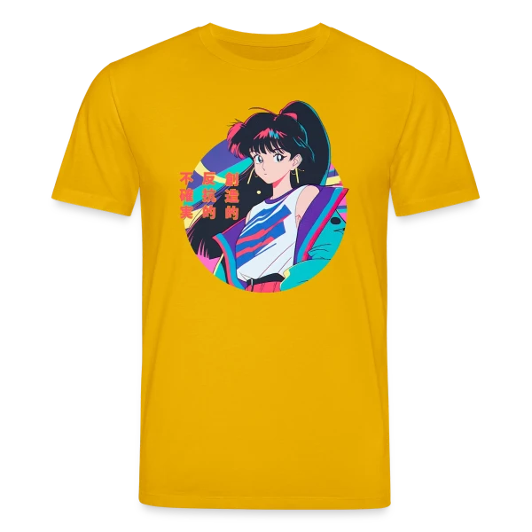 Maquette de T-shirt bio CREATOR Stanley/Stella Unisexe « Fille Anime Rétro 80s/90s Windbreaker » à personnaliser