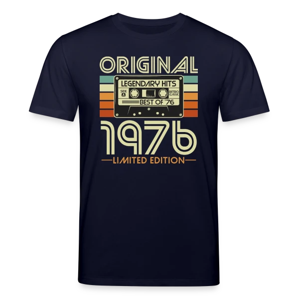 Maquette de T-shirt bio CREATOR Stanley/Stella Unisexe « Cassette Rétro 1976 Légendaire » à personnaliser