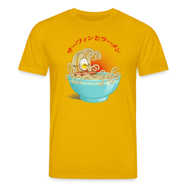 Maquette de T-shirt bio CREATOR Stanley/Stella Unisexe « Surf & Ramens : L'Œuf glisse dans le bol » à personnaliser