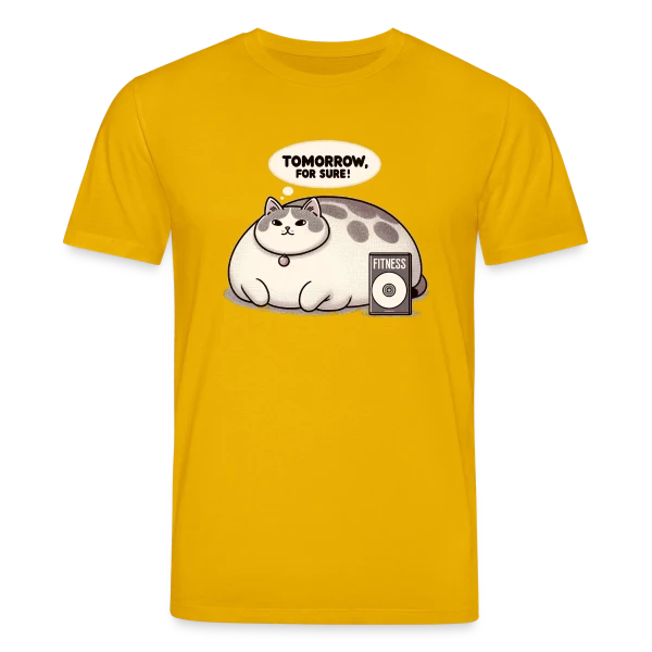 Maquette de T-shirt bio CREATOR Stanley/Stella Unisexe « Le Chat Paresseux du Fitness : Demain, c'est sûr ! » à personnaliser