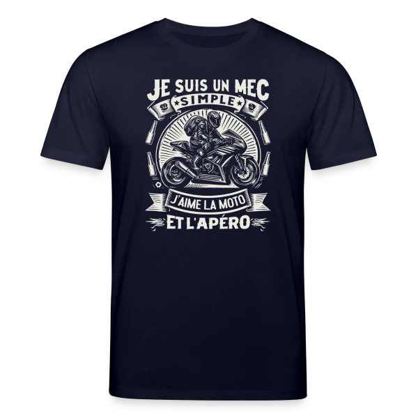 Maquette de T-shirt bio CREATOR Stanley/Stella Unisexe « Humour Moto & Apéro - Pour Mec Simple » à personnaliser
