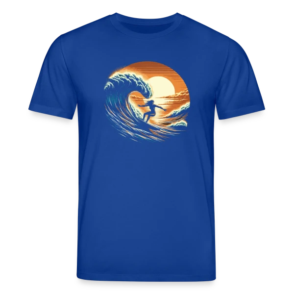 Maquette de T-shirt bio CREATOR Stanley/Stella Unisexe « Sunset Surfing Girl - Vague & Coucher de Soleil » à personnaliser