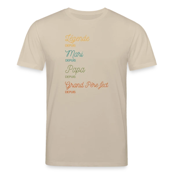 Maquette de T-shirt bio CREATOR Stanley/Stella Unisexe « Grand Père-fect : Légende Personnalisée (Papa, Mari) » à personnaliser