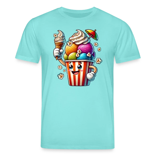 Maquette de T-shirt bio CREATOR Stanley/Stella Unisexe « Glace Comic : Fun, Fraîcheur Estivale & Gourmandise » à personnaliser