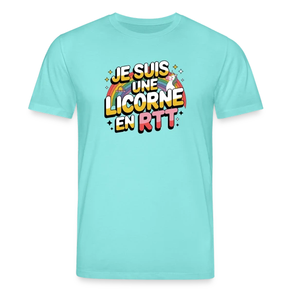 Maquette de T-shirt bio CREATOR Stanley/Stella Unisexe « Licorne en RTT Arc-en-ciel » à personnaliser