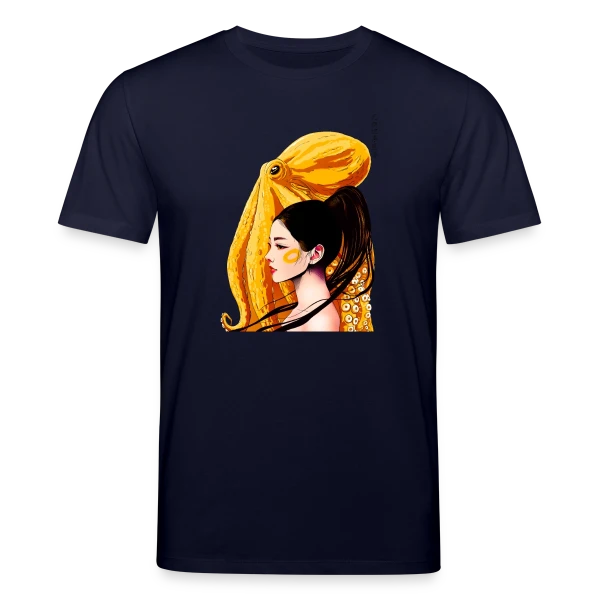 Maquette de T-shirt bio CREATOR Stanley/Stella Unisexe « Poulpe aux Anneaux Jaunes Vifs » à personnaliser