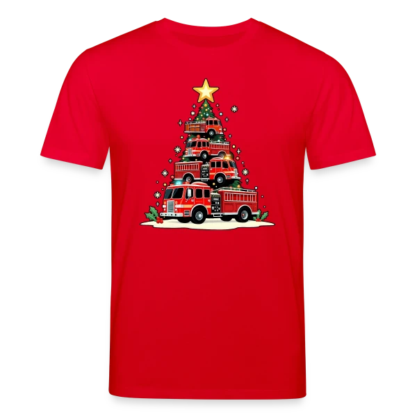 Maquette de T-shirt bio CREATOR Stanley/Stella Unisexe « Camion de Pompiers Rigolo - Noël Enchanté » à personnaliser