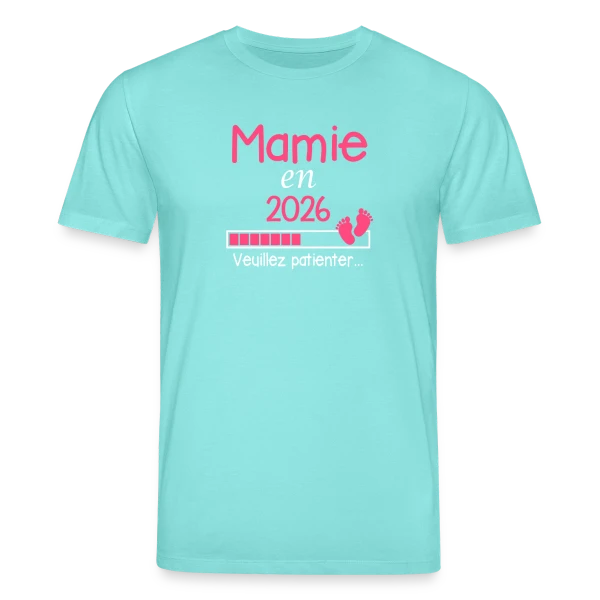 Maquette de T-shirt bio CREATOR Stanley/Stella Unisexe « Mamie en 2026 : Annonce de Grossesse Humour » à personnaliser