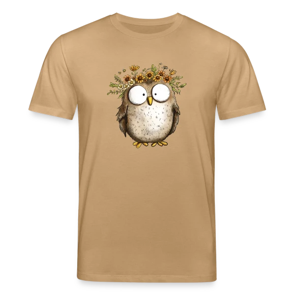 Maquette de T-shirt bio CREATOR Stanley/Stella Unisexe « Hibou avec Couronne de Fleurs Sauvages - Style Cottagecore » à personnaliser