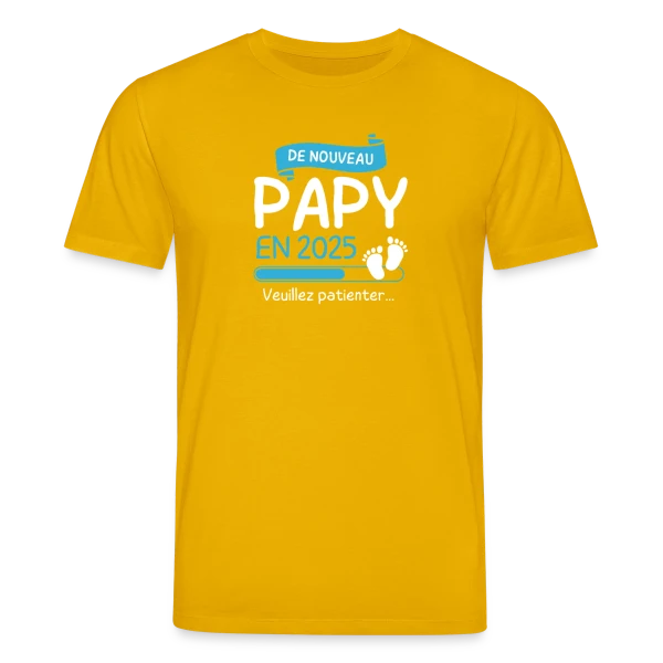 Maquette de T-shirt bio CREATOR Stanley/Stella Unisexe « 'De Nouveau Papy en 2025' – Annonce Maternité Humoristique » à personnaliser