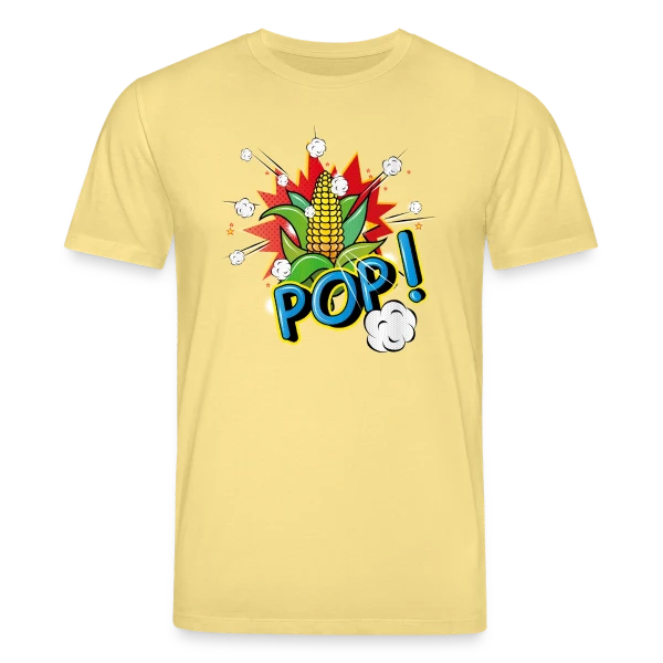Maquette de T-shirt bio CREATOR Stanley/Stella Unisexe « Maïs Pop Art Pétillant & Popcorn Volant » à personnaliser