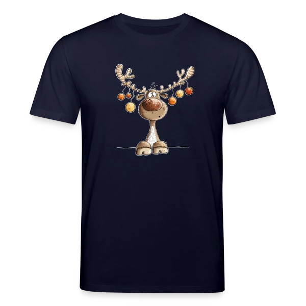 Maquette de T-shirt bio CREATOR Stanley/Stella Unisexe « Rennes Festifs et Boules de Noël » à personnaliser