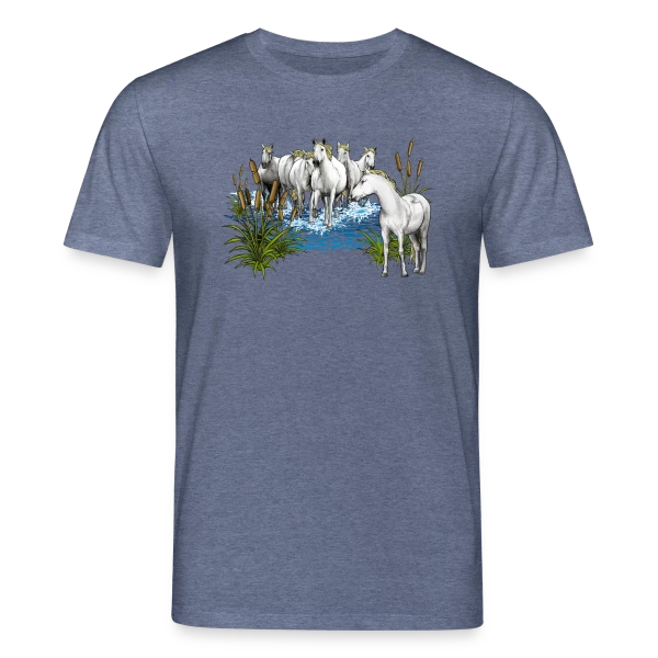 Maquette de T-shirt bio CREATOR Stanley/Stella Unisexe « Chevaux Camarguais : L'Esprit Sauvage de la Camargue » à personnaliser