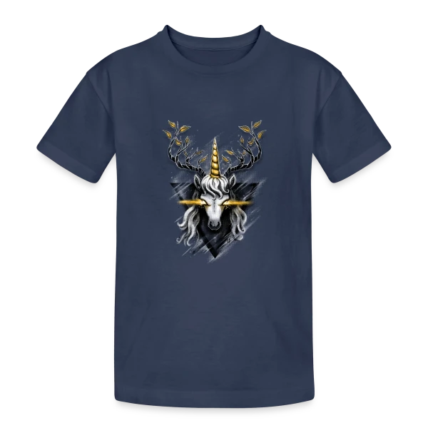 Cerf Licorne Doré sur T-shirt coton épais ado