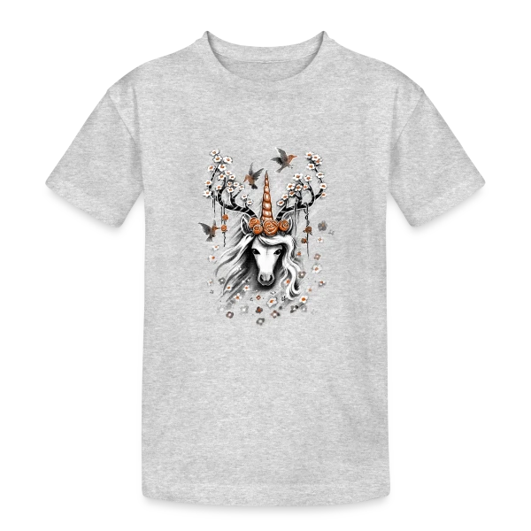 Licorne Botanique Enchantée sur T-shirt coton épais ado