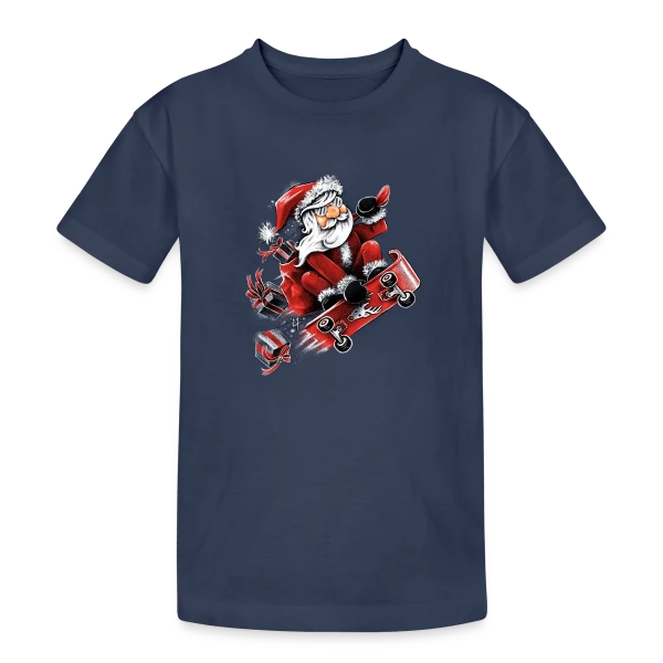 Père Noël Skateur Fou sur T-shirt coton épais ado