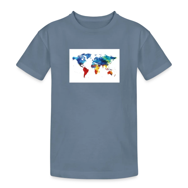 Carte du Monde Aquarelle sur T-shirt coton épais ado