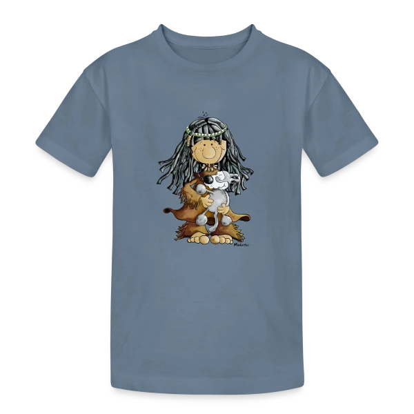 Petite Indienne et son Loup Ami sur T-shirt coton épais ado