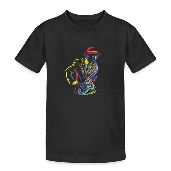Saxophoniste Jazz Fanfare sur T-shirt coton épais ado