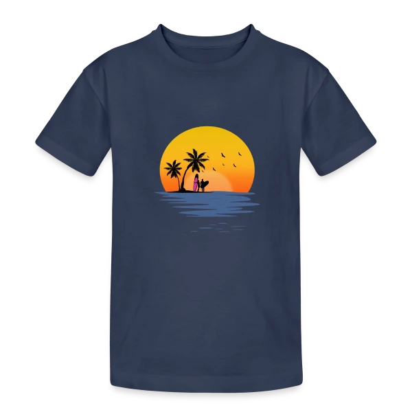 Coucher de Soleil Plage Surfeurs sur T-shirt coton épais ado