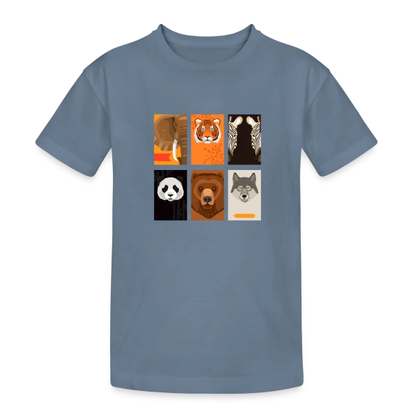 Animaux Sauvages Stylisés sur T-shirt coton épais ado