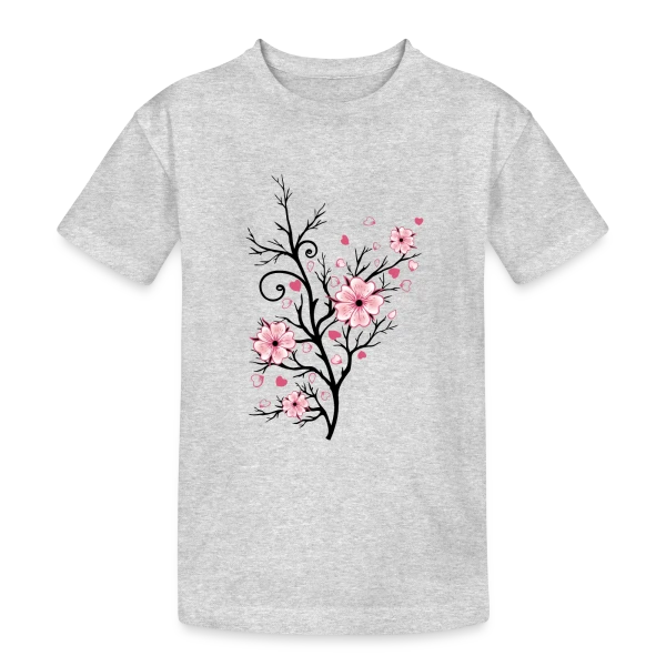 Cerisier Fleuri Cœurs sur T-shirt coton épais ado
